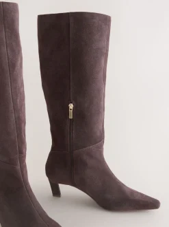 Chocolate Brown Suede Forever Comfort® Knee High Chisel Toe Heeled Boots