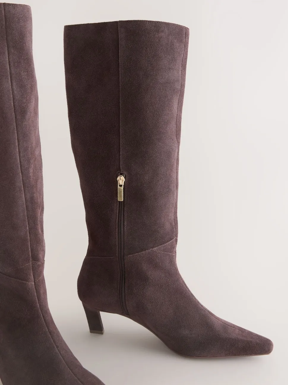 Chocolate Brown Suede Forever Comfort® Knee High Chisel Toe Heeled Boots
