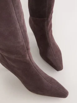 Chocolate Brown Suede Forever Comfort® Knee High Chisel Toe Heeled Boots