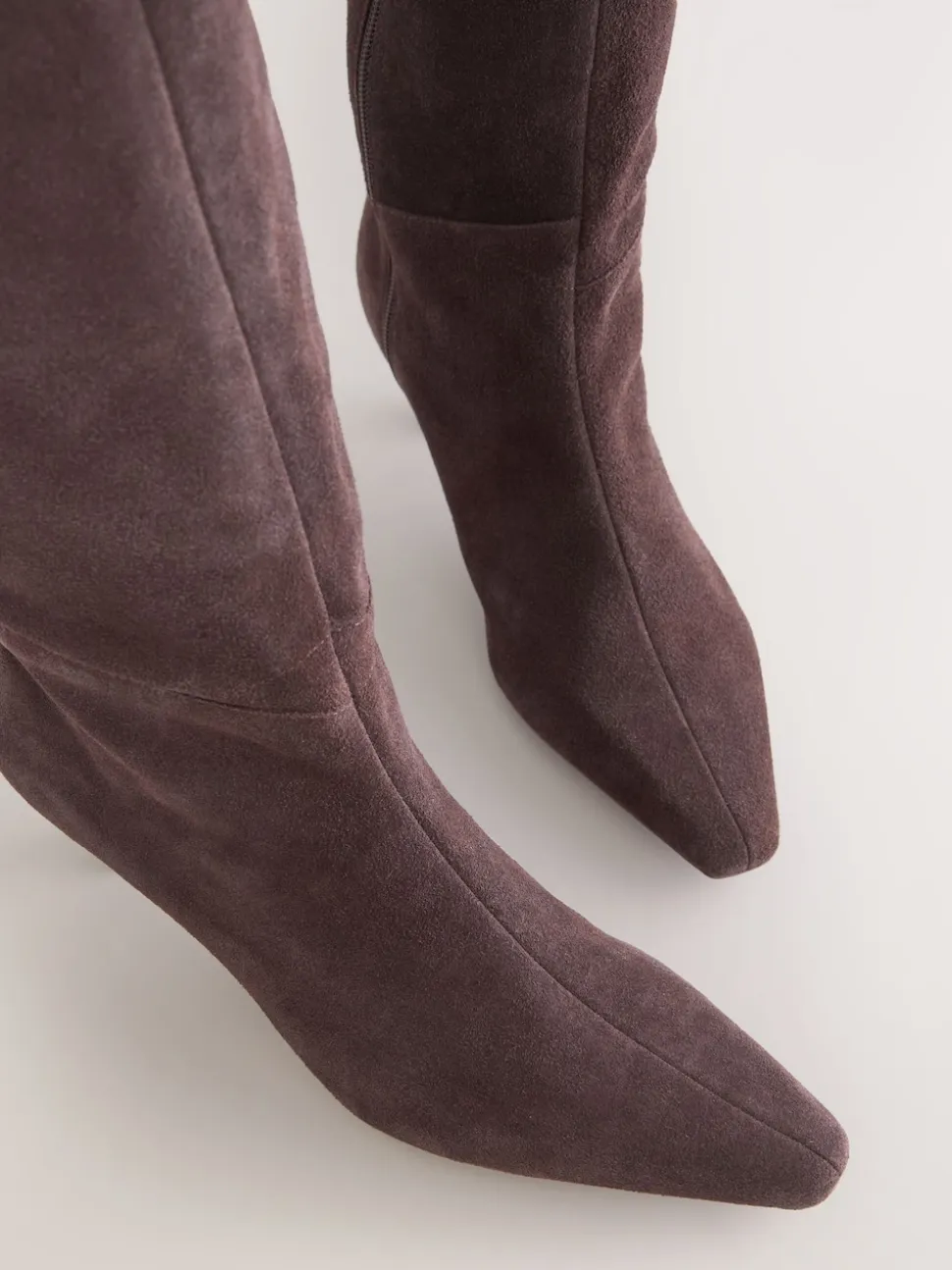 Chocolate Brown Suede Forever Comfort® Knee High Chisel Toe Heeled Boots