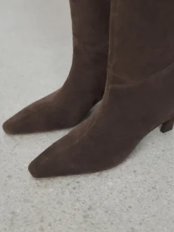 Chocolate Brown Suede Forever Comfort® Knee High Chisel Toe Heeled Boots