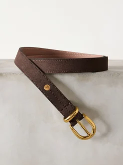 Chocolate Brown Suede N. Premium Made In Italy Mid Width Belt