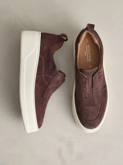 Chocolate Brown Suede Signature Leather Chunky Wedge Platform Trainers