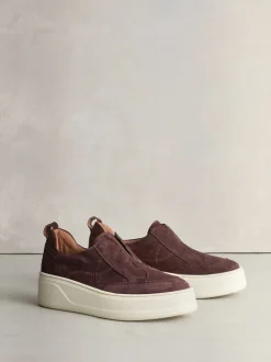 Chocolate Brown Suede Signature Leather Chunky Wedge Platform Trainers