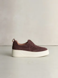Chocolate Brown Suede Signature Leather Chunky Wedge Platform Trainers