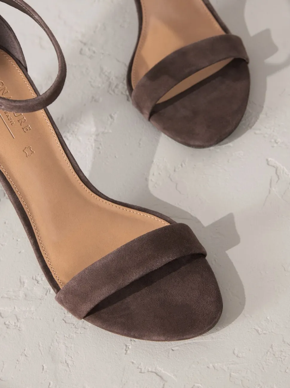 Chocolate Brown Suede Signature Premium Leather Round Toe Buckle Detail Mid Simple Sandals
