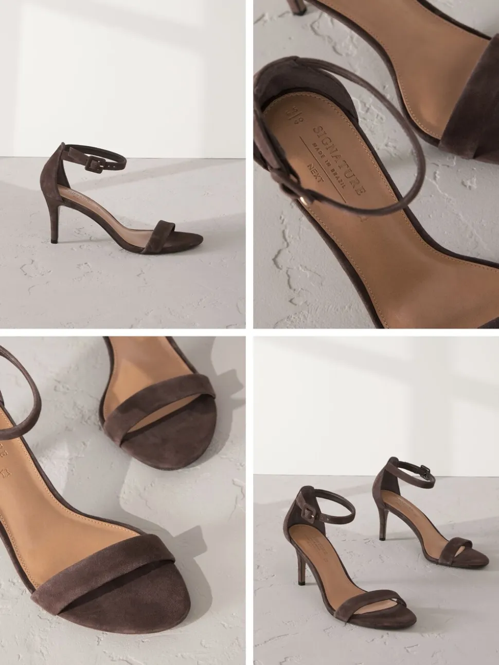 Chocolate Brown Suede Signature Premium Leather Round Toe Buckle Detail Mid Simple Sandals