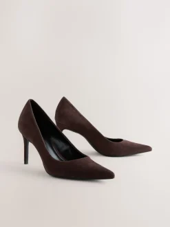 Chocolate Brown Suede Standard/Wide Fit Leather Mid Court Shoes