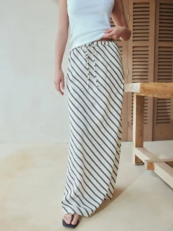 Chocolate Brown Summer Column Skirt With Linen
