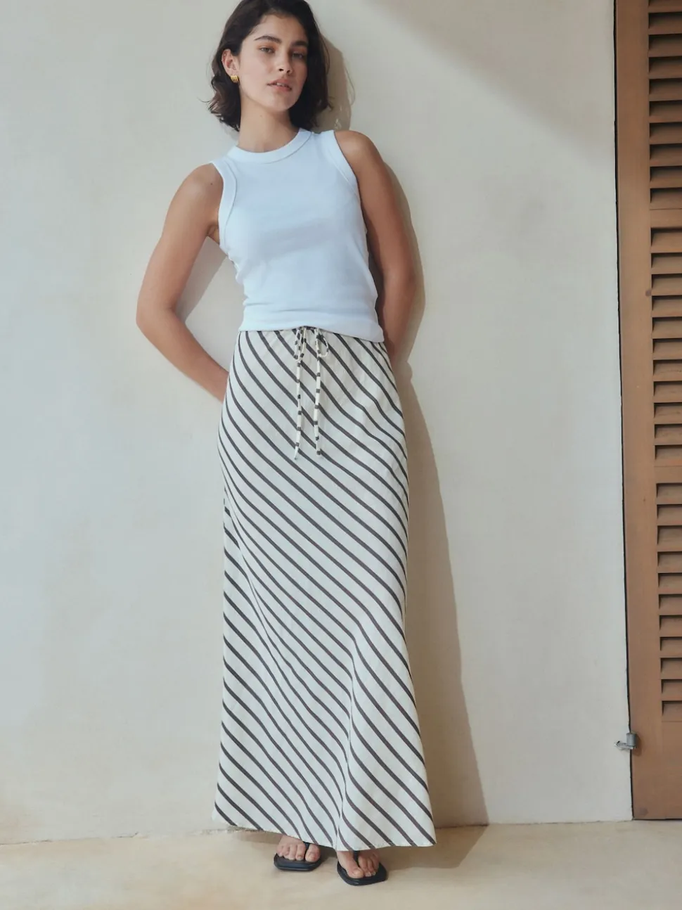 Chocolate Brown Summer Column Skirt With Linen
