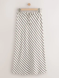 Chocolate Brown Summer Column Skirt With Linen