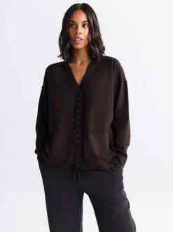 Chocolate Brown Supersoft V-Neck Cardigan With Pockets