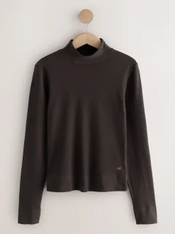 Chocolate Brown Thermal Soft Touch Long Sleeve High Neck Top
