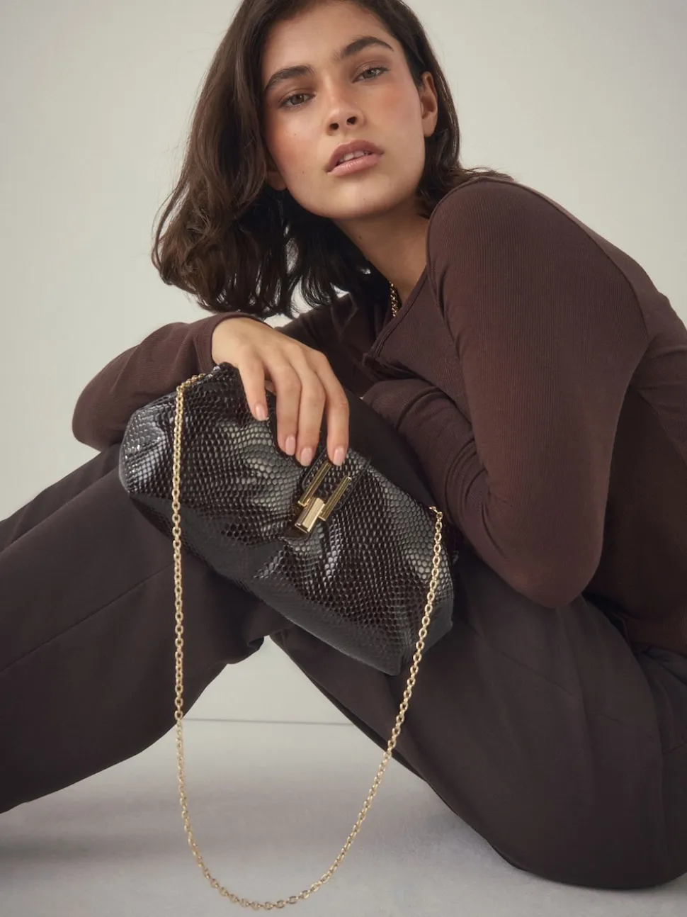 Chocolate Brown Volume Clutch Bag