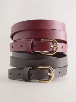 Chocolate Brown/Berry PU Skinny Belts 2 Pack