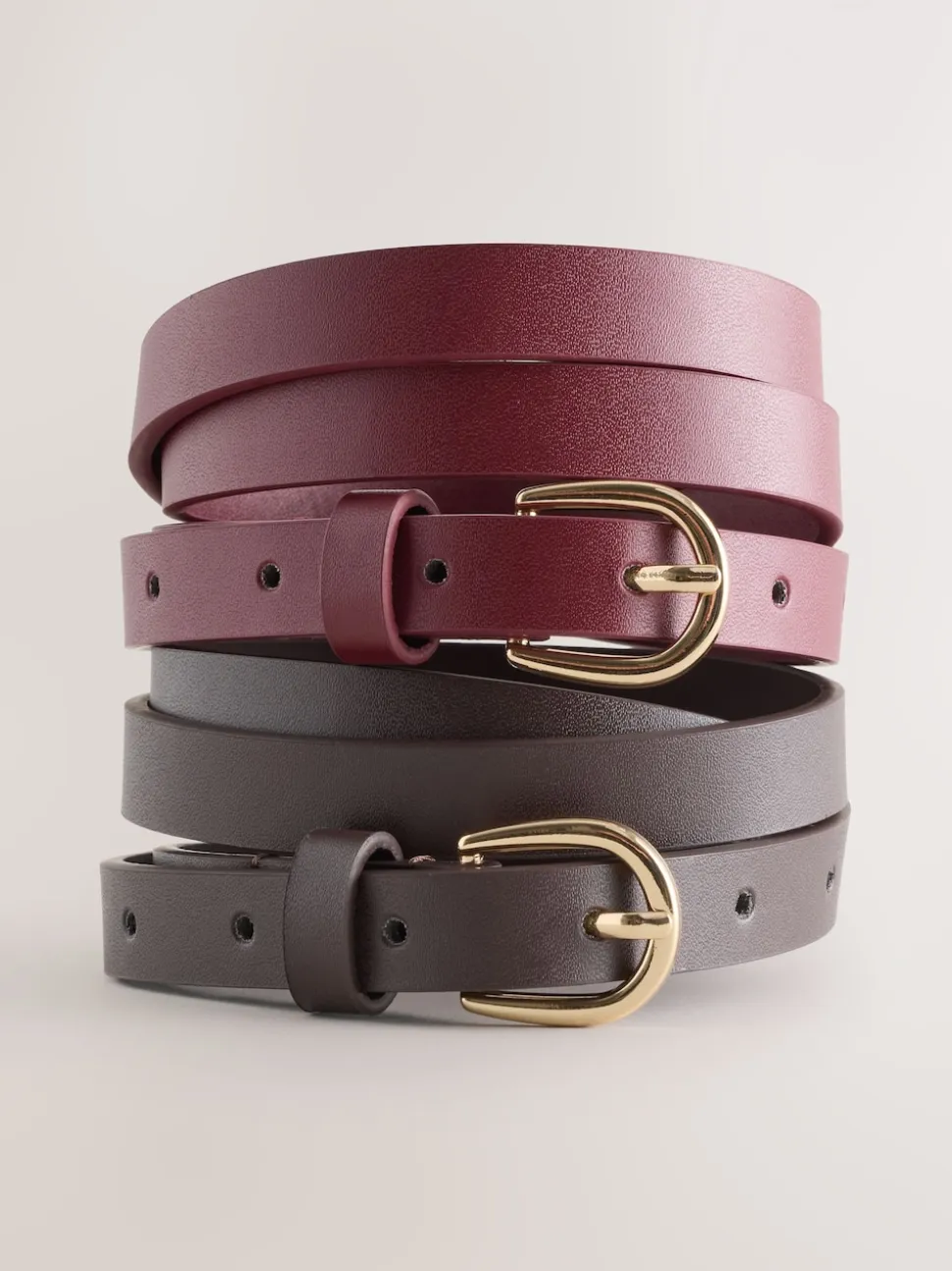 Chocolate Brown/Berry PU Skinny Belts 2 Pack