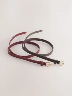 Chocolate Brown/Berry PU Skinny Belts 2 Pack