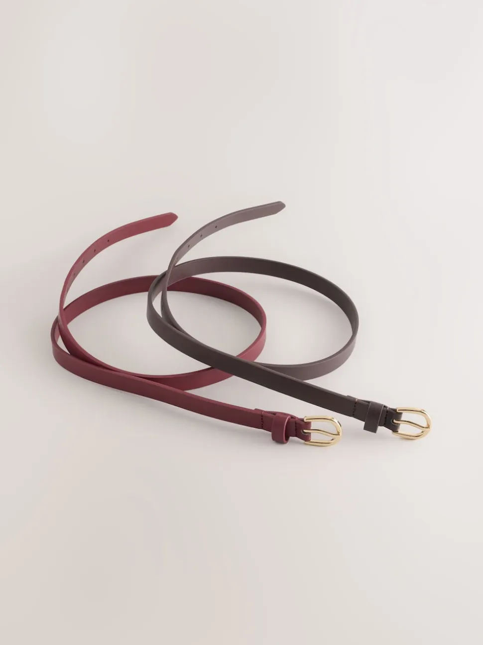 Chocolate Brown/Berry PU Skinny Belts 2 Pack