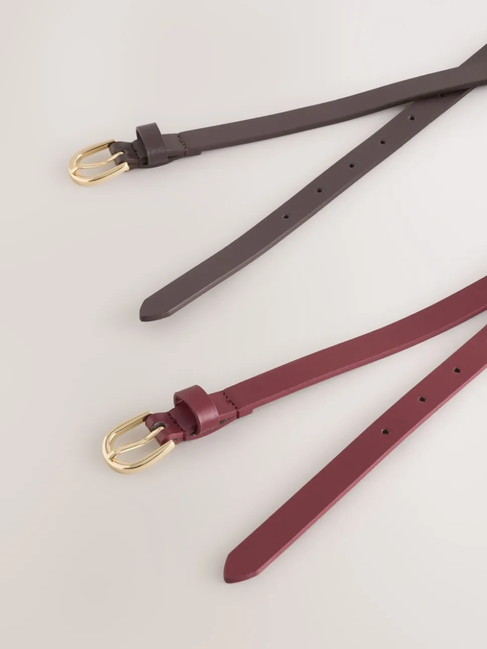 Chocolate Brown/Berry PU Skinny Belts 2 Pack
