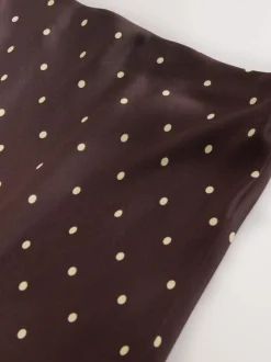 Chocolate Brown/Cream Polka Dot Satin Midi Skirt