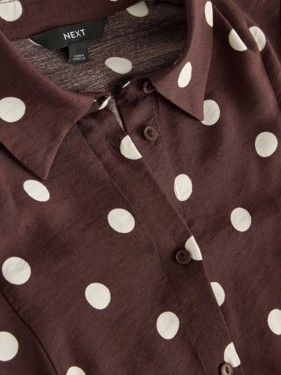 Chocolate Brown/Ecru Polka Dot Long Sleeve Midi Shirt Dress
