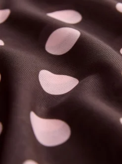 Chocolate Brown/Pink Polka Dot Long Sleeve Ruched Side Mesh Top