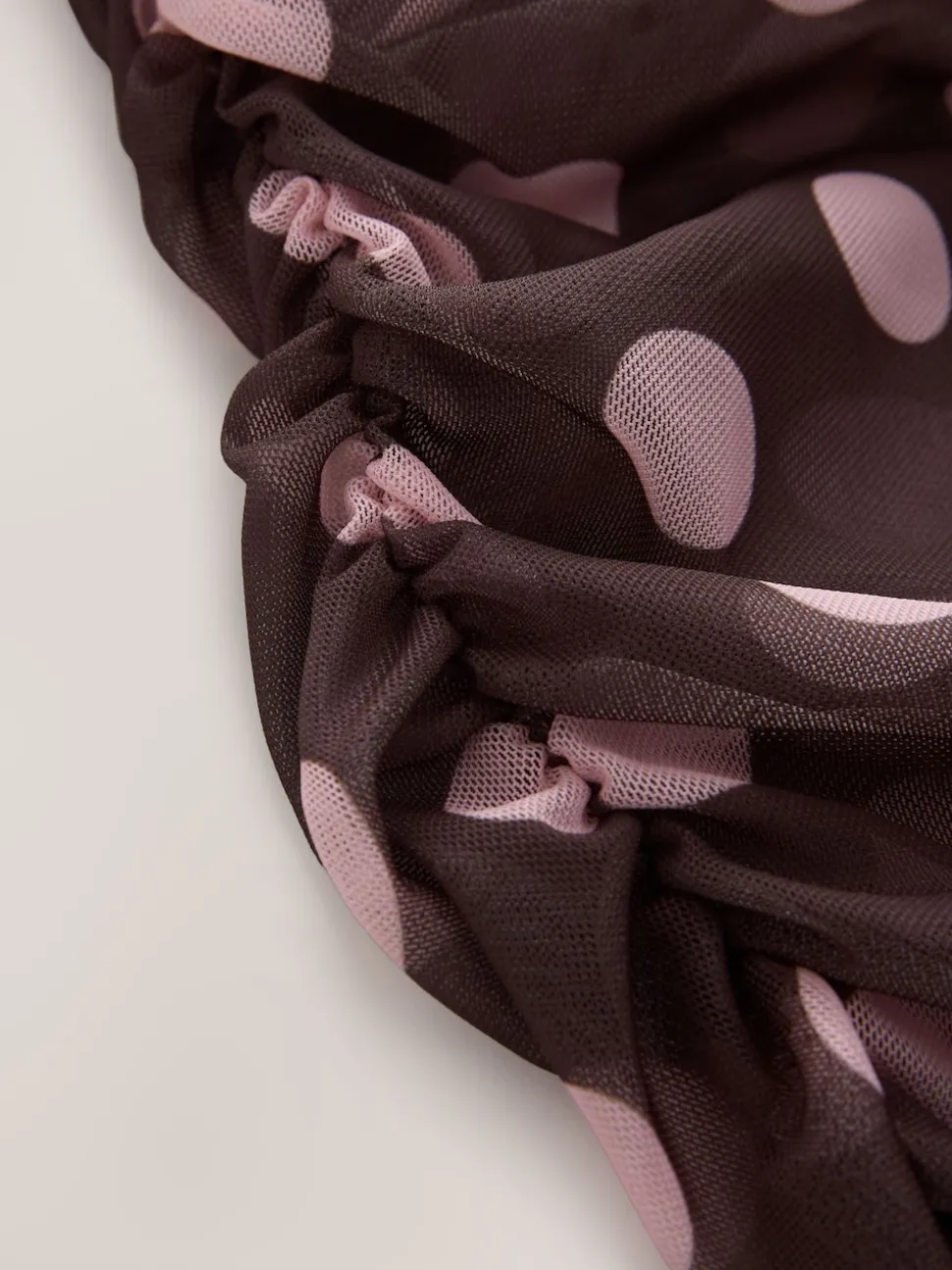 Chocolate Brown/Pink Polka Dot Long Sleeve Ruched Side Mesh Top