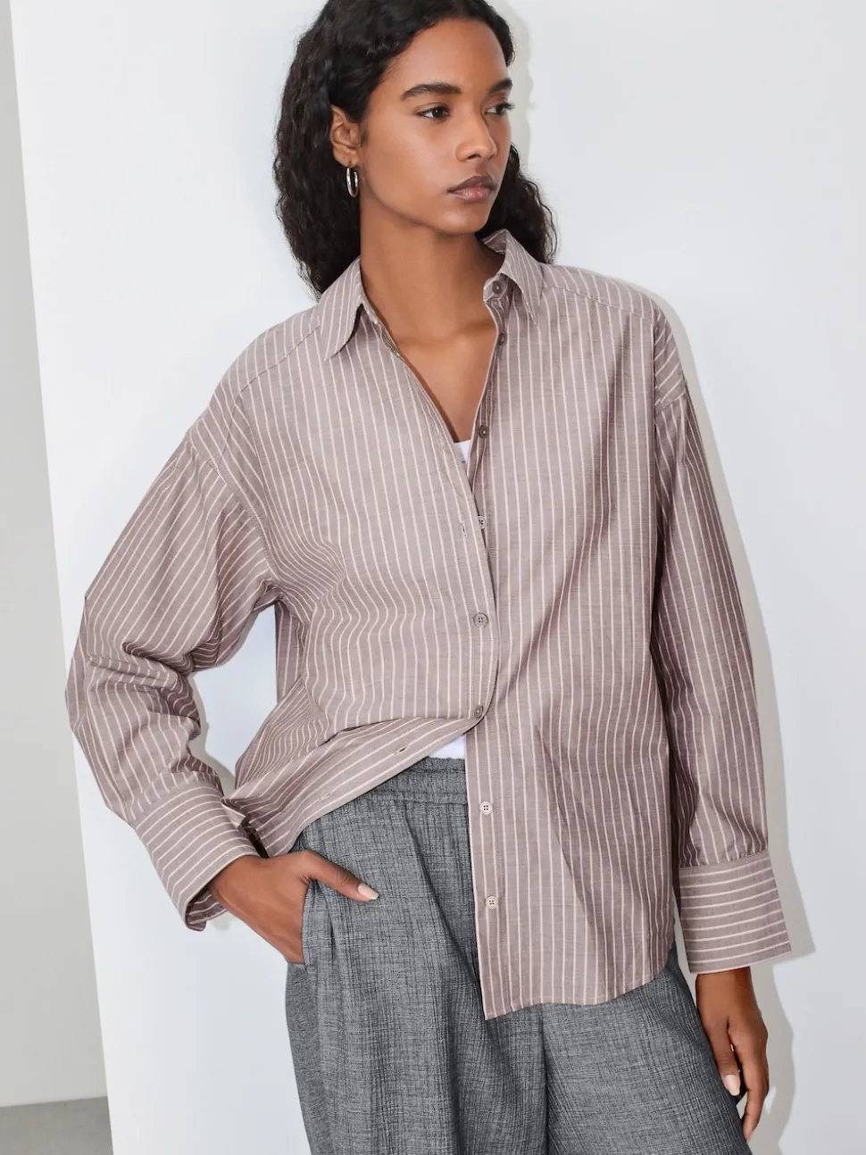 Chocolate Brown/Pink Stripe Oversized Boyfriend Shirt