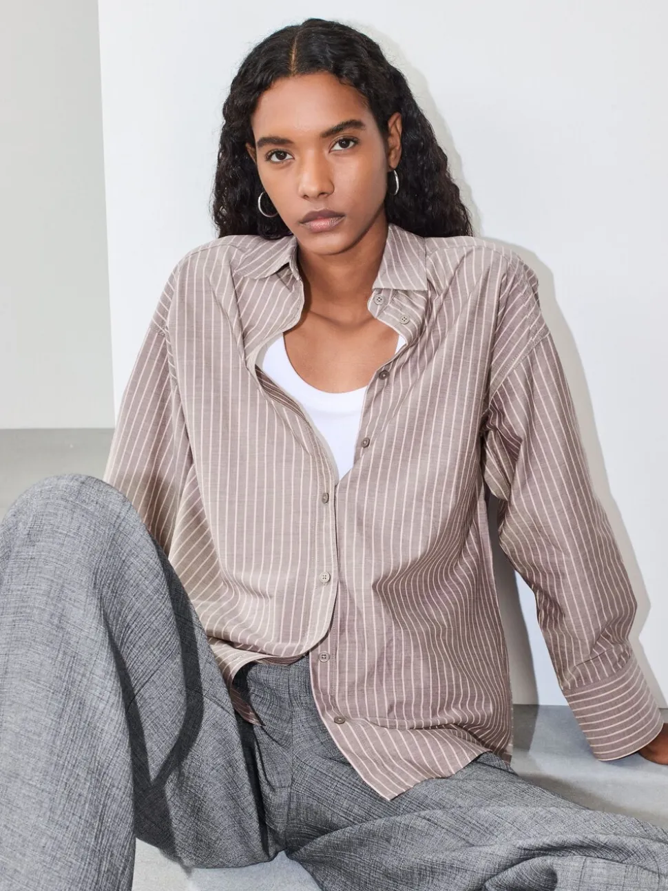 Chocolate Brown/Pink Stripe Oversized Boyfriend Shirt