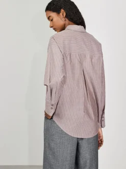 Chocolate Brown/Pink Stripe Oversized Boyfriend Shirt