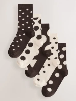 Chocolate Brown/White Spot Ankle Socks 5 Pack