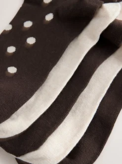 Chocolate Brown/White Spot Ankle Socks 5 Pack