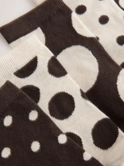 Chocolate Brown/White Spot Ankle Socks 5 Pack