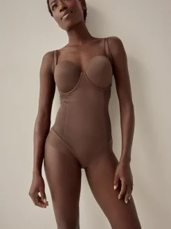 Chocolate Nude DD+ Firm Tummy Control Lightly Padded Lace Body