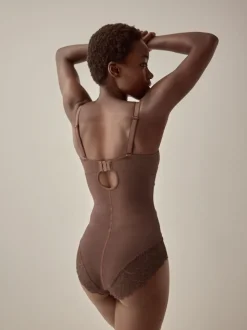 Chocolate Nude DD+ Firm Tummy Control Lightly Padded Lace Body