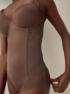 Chocolate Nude DD+ Firm Tummy Control Lightly Padded Lace Body