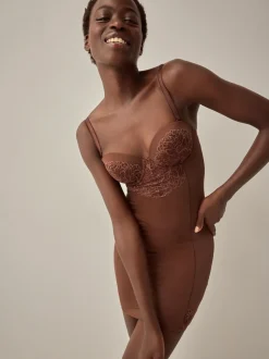 Chocolate Nude Firm Tummy Control Cupped Lace Slip