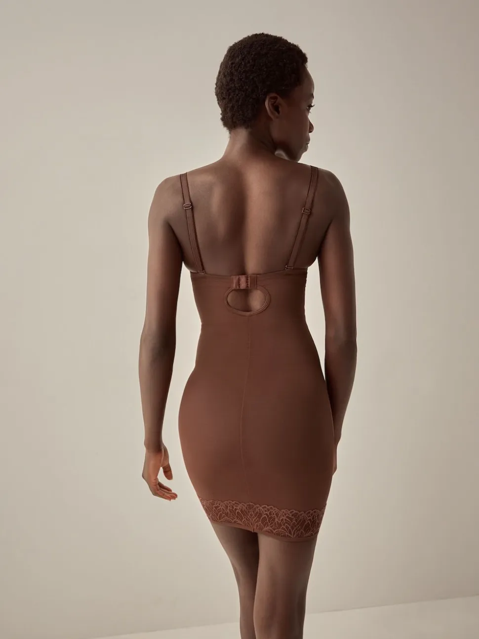 Chocolate Nude Firm Tummy Control Cupped Lace Slip