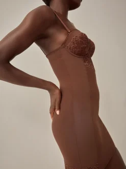 Chocolate Nude Firm Tummy Control Cupped Lace Slip