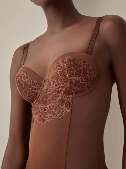 Chocolate Nude Firm Tummy Control Cupped Lace Slip