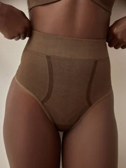 Chocolate Nude High Waist Thong Seamless Firm Tummy Control Shaping Briefs