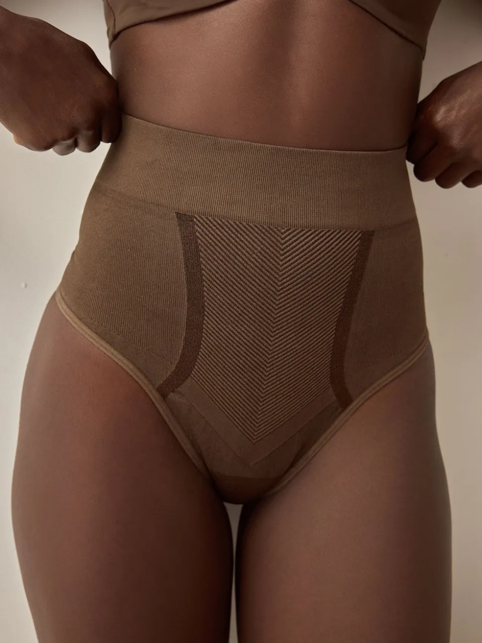 Chocolate Nude High Waist Thong Seamless Firm Tummy Control Shaping Briefs