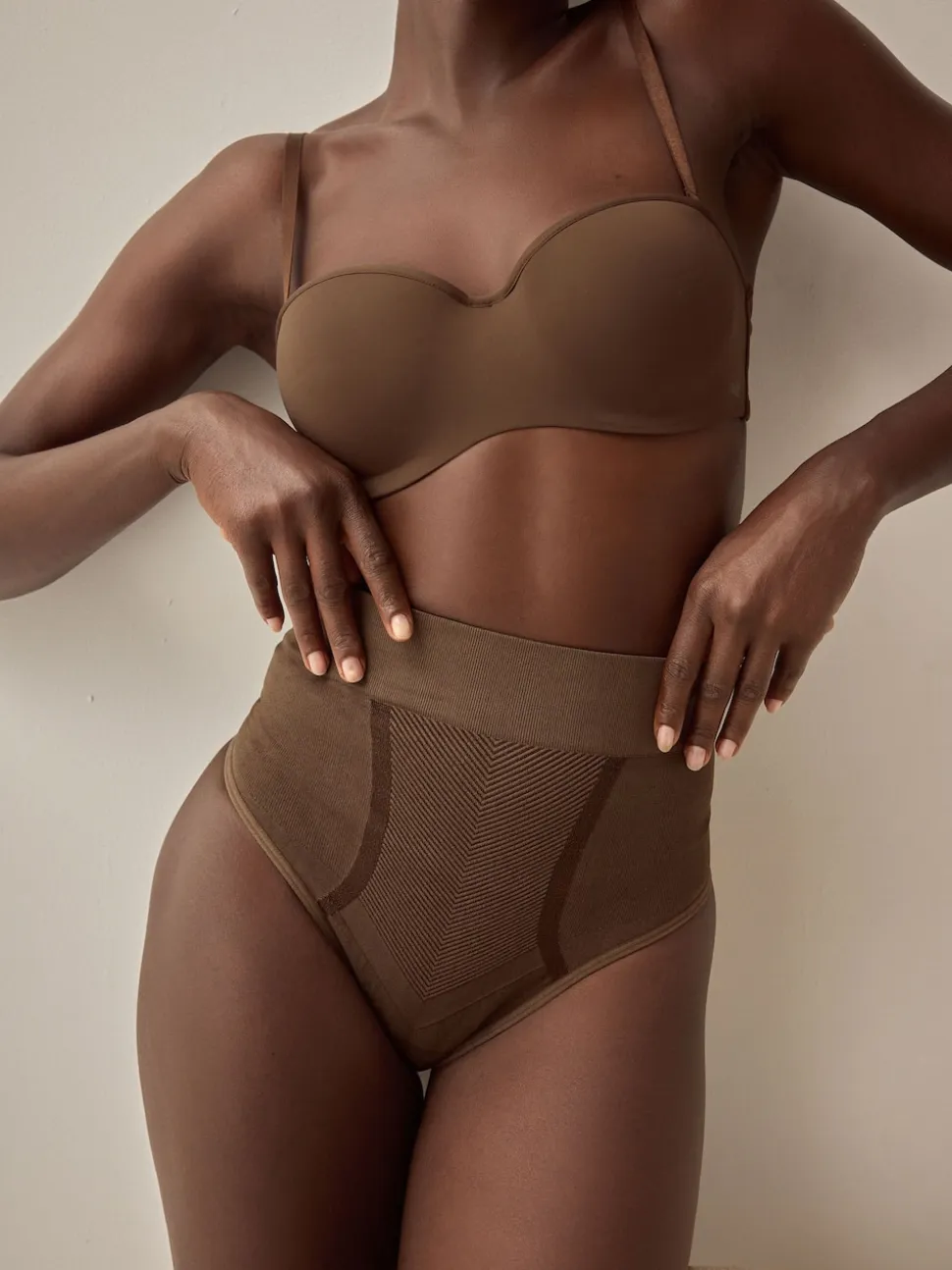 Chocolate Nude High Waist Thong Seamless Firm Tummy Control Shaping Briefs