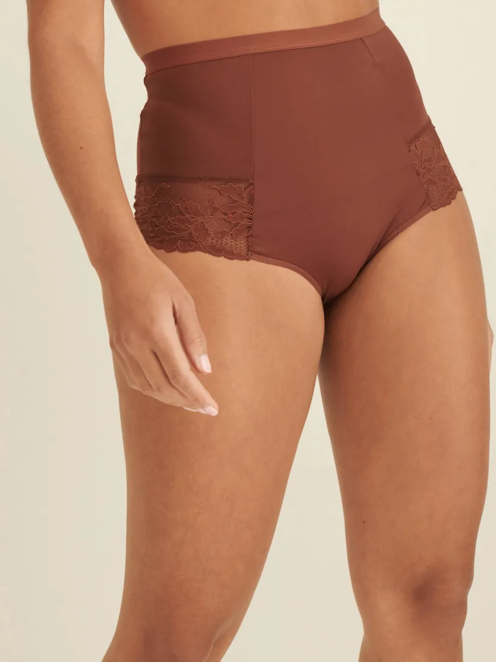 Chocolate Nude Print Tummy Control Shaping Lace Back Brazilian Knickers 2 Pack