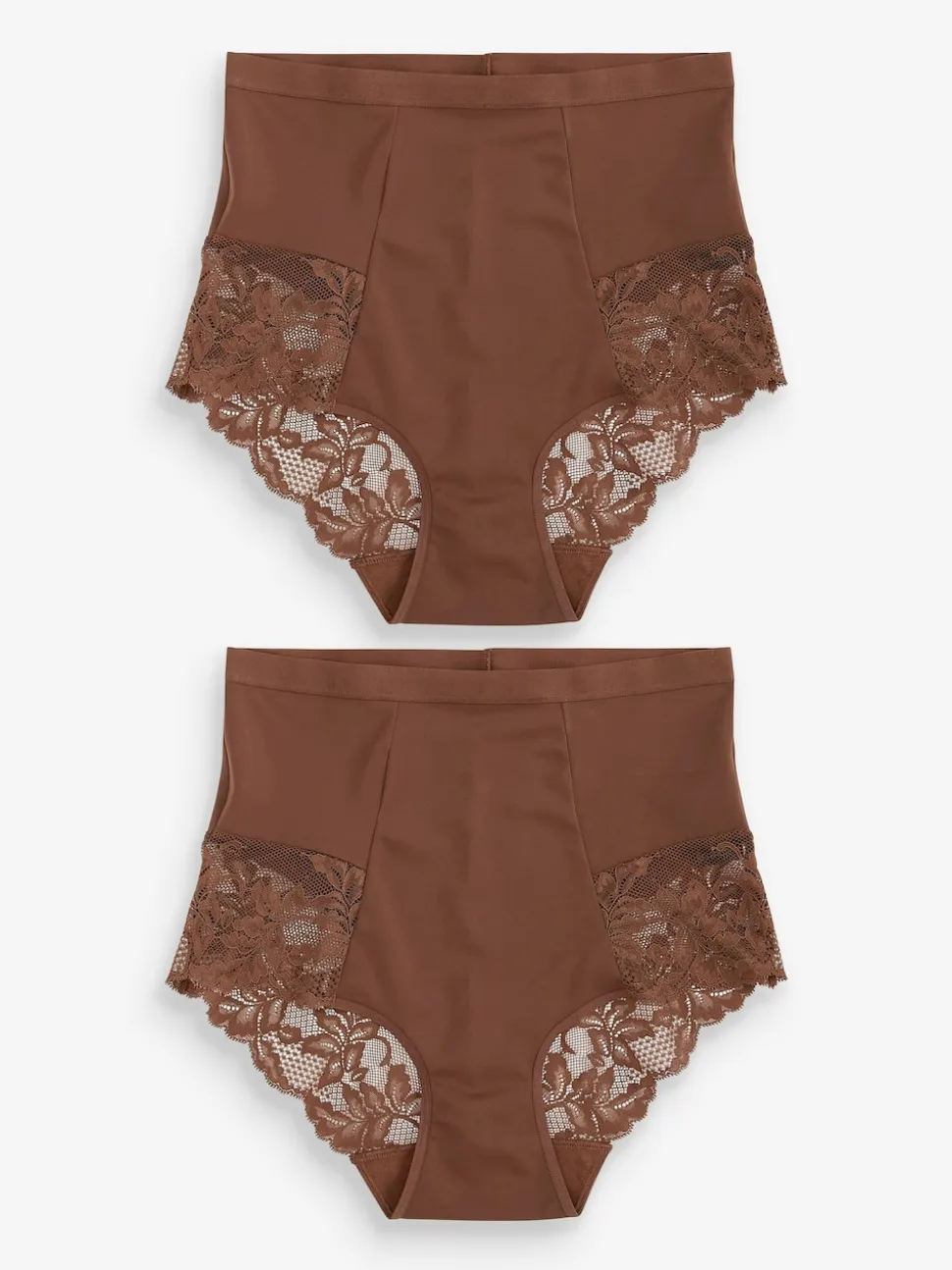 Chocolate Nude Print Tummy Control Shaping Lace Back Brazilian Knickers 2 Pack