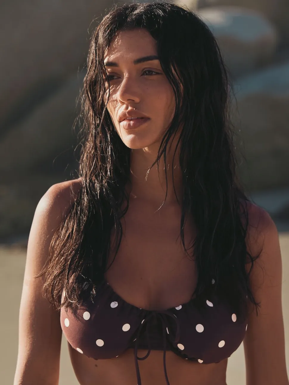 Chocolate/Cream Polka Dot DD+ Wired Non Padded Bikini Top