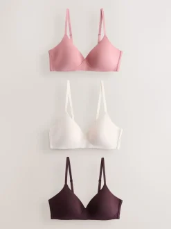 Chocolate/Pink/Cream Pad Non Wire Cotton Blend Ultimate Comfort Bras 3 Pack