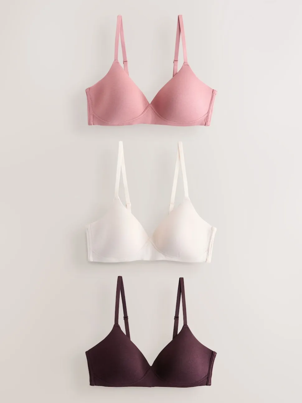 Chocolate/Pink/Cream Pad Non Wire Cotton Blend Ultimate Comfort Bras 3 Pack