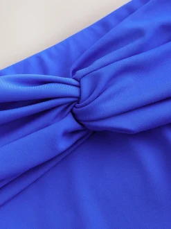Cobalt Blue Midi Waist Print Bikini Bottoms