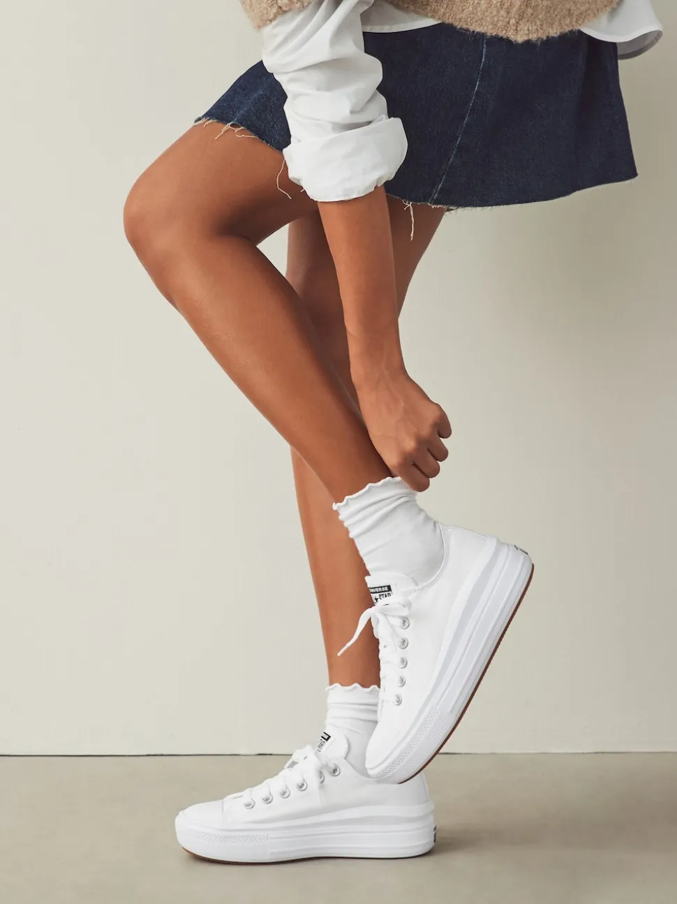Converse White All Star Move Chuck Ox Platform Trainers